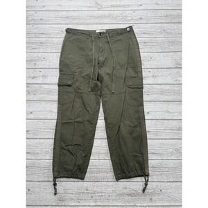 Liquid Cargo Pants Womens 9/10 Olive Green Cropped Drawstring Hem Utility Hiking